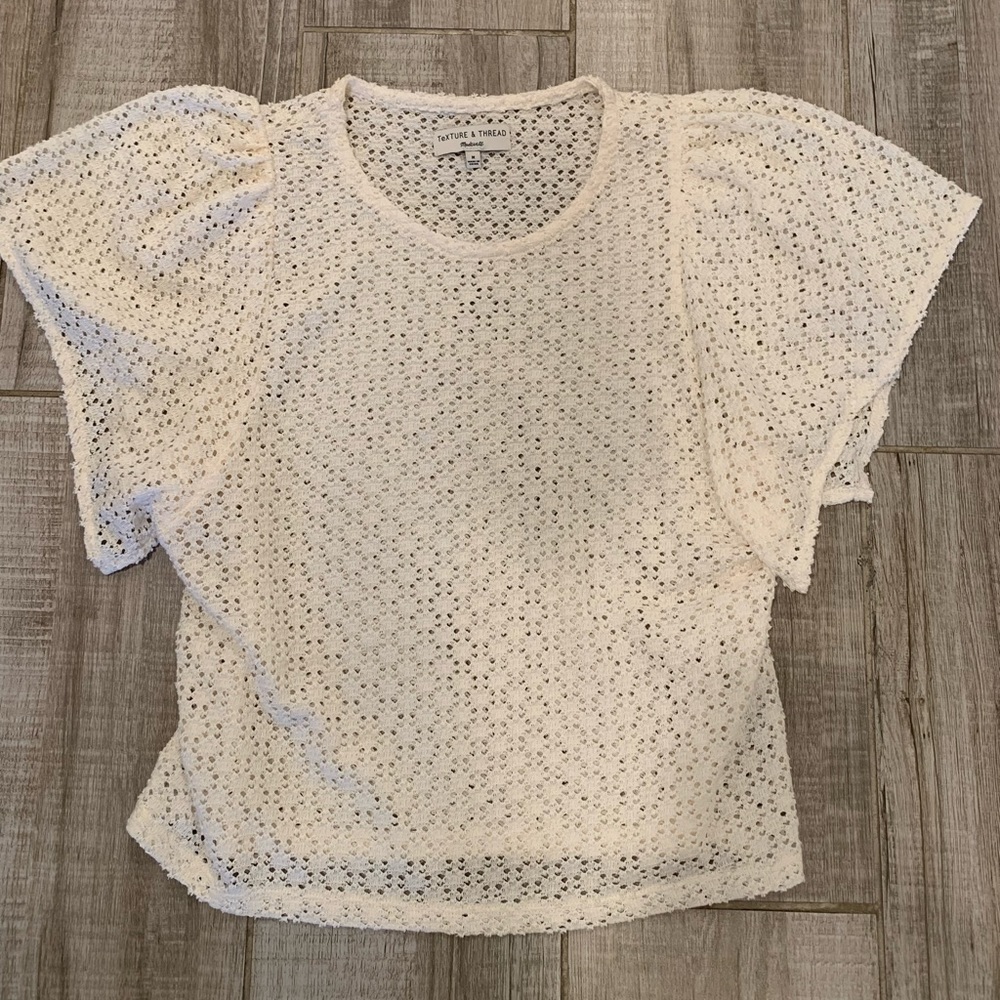 Texture & Thread by Madewell Ivory Short Sleeve Lace Blouse Size Medium